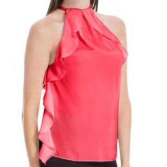 Max Studio Tops - Max Studio Pink Silk Ruffle Bow Neck Blouse NWT
